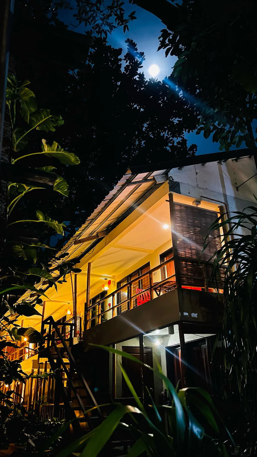 The Lazy Dog glowing under a full moon in Bulabog